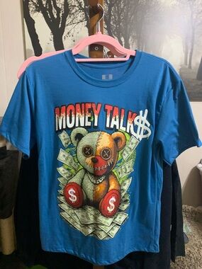 Money Talk$ Teddy Graphic Tee - Blue